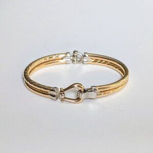 Vintage Two Tone 14K 585 Yellow White Gold Belt Buckle Bangle BRACELET 15.7 g.
